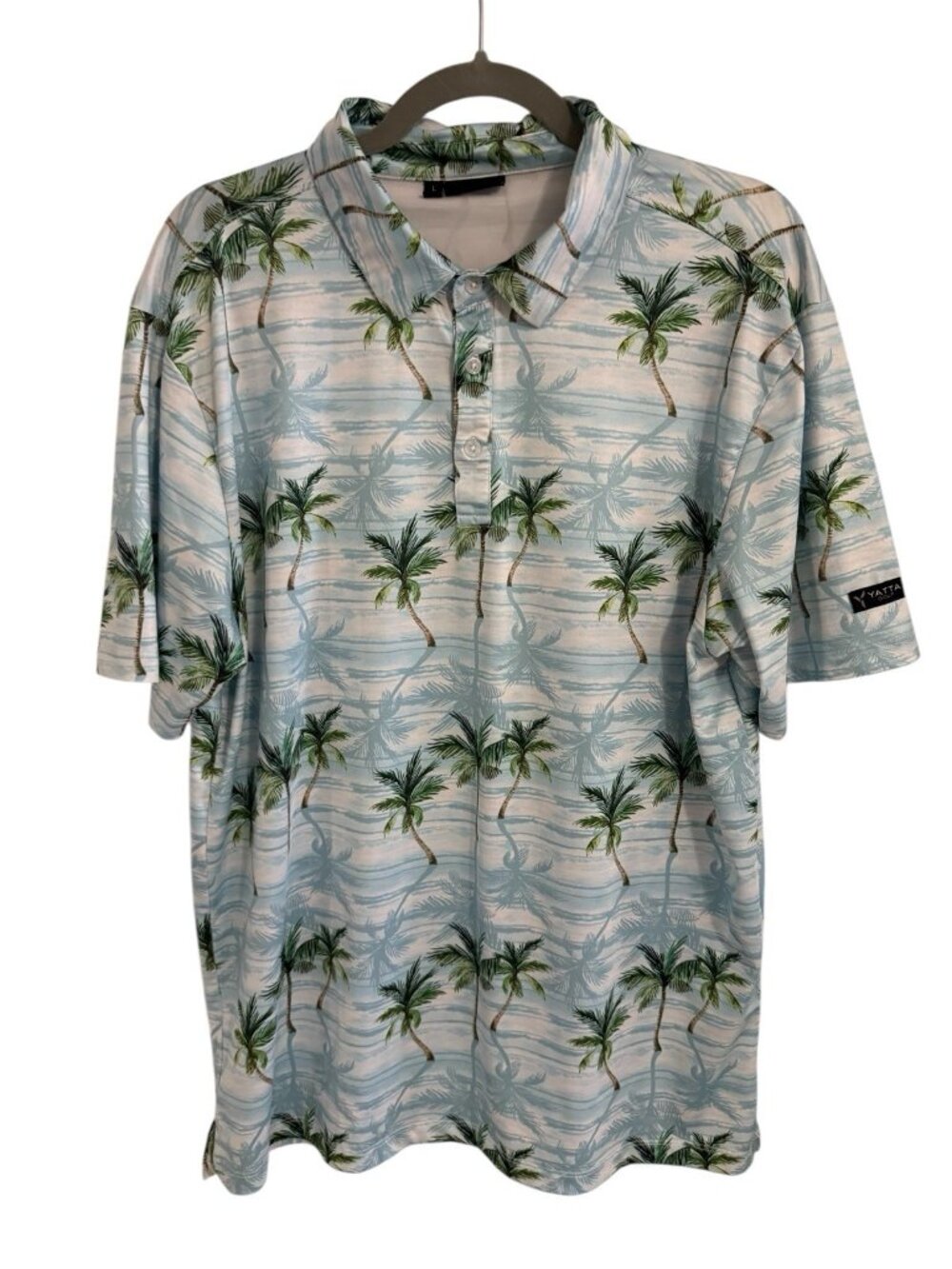 Yatta Golf Makani ‘Olu ‘Olu Polo Shirt Mens Large Blue Palm Tree Tropical